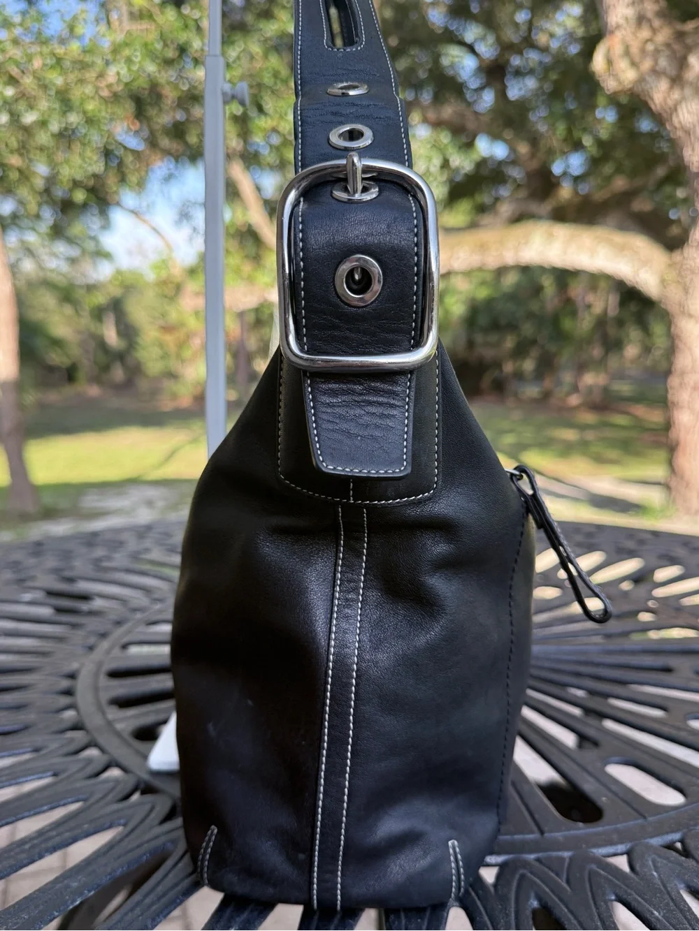 Vintage Coach Black Leather Legacy East West Duffle Hobo Bag 1416